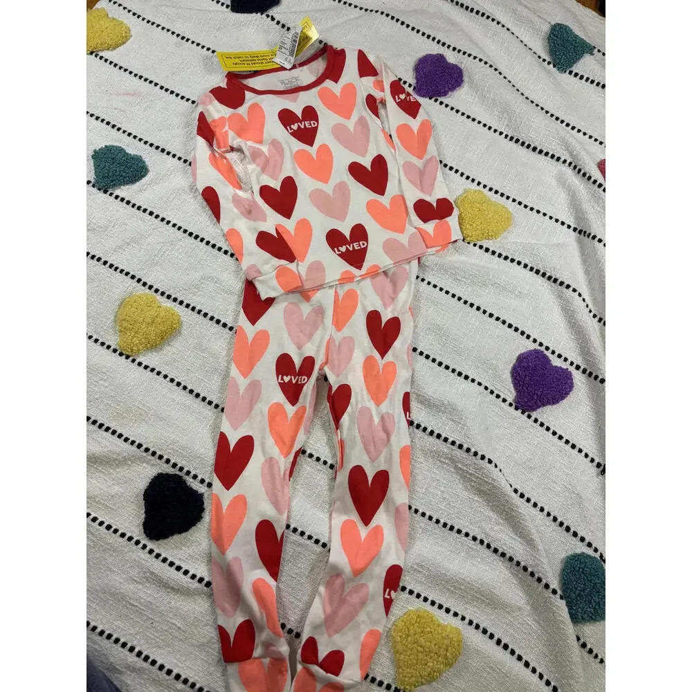 The Children's Place Girls Long‎ Sleeve Heart Print Pajama Set Size 3TValentines